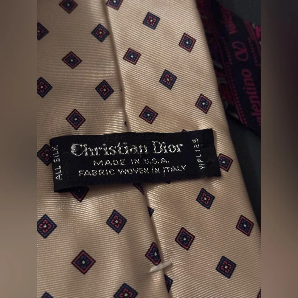 Lot of 3 Patterned Designer Ties: Fendi, Valentino, Christian Dior Luxury Preppy